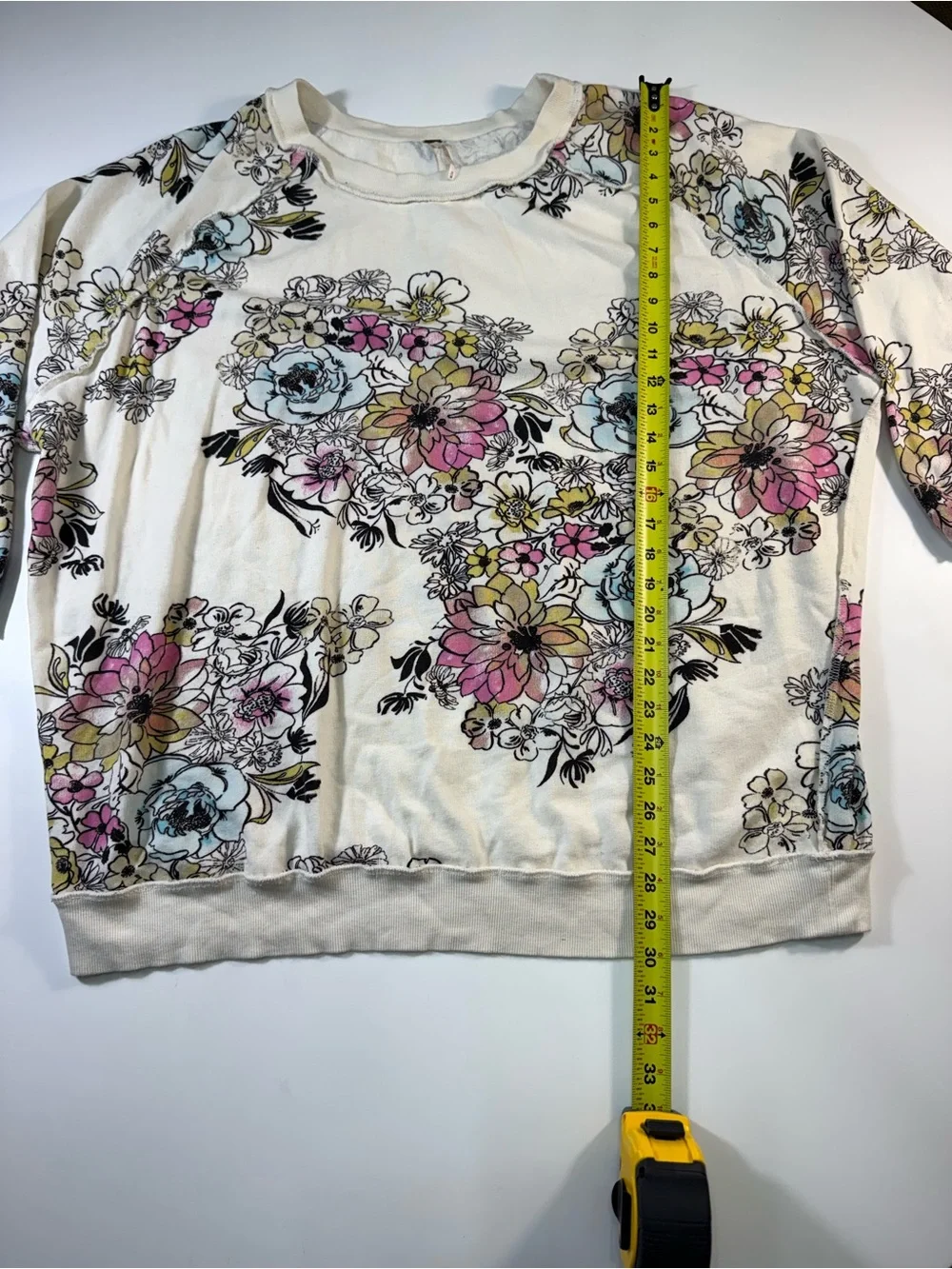 Free People 100% CottonCream Floral Crewneck Sweatshirt with Pink & Blue Flowers